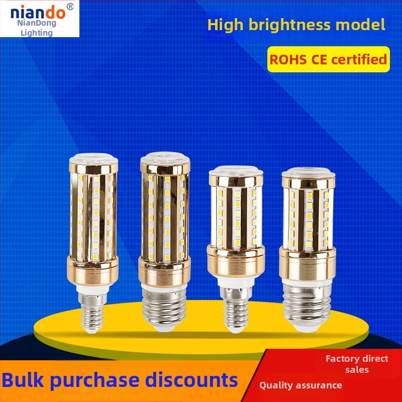 Nová LED kukuričná lampa, zlatá farba, domáce použitie, s päticou E14/E27