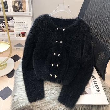 Γυναικεία πλεκτή ζακέτα από Mink Velvet, κοντής γραμμής, διπλό κουμπί, στρογγυλός λαιμός, Chanel έμπνευση, φθινοπωρινές-χειμερινές 2025