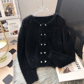 Γυναικεία πλεκτή ζακέτα από Mink Velvet, κοντής γραμμής, διπλό κουμπί, στρογγυλός λαιμός, Chanel έμπνευση, φθινοπωρινές-χειμερινές 2025
