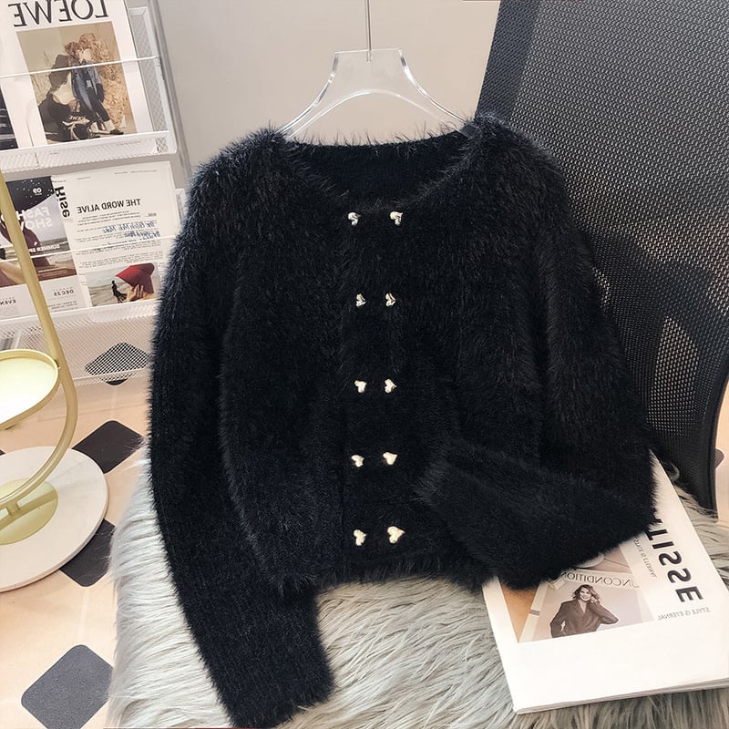 Γυναικεία πλεκτή ζακέτα από Mink Velvet, κοντής γραμμής, διπλό κουμπί, στρογγυλός λαιμός, Chanel έμπνευση, φθινοπωρινές-χειμερινές 2025
