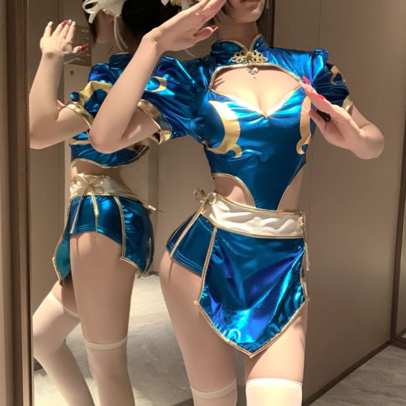 Chun-Li cosplay: set cheongsam s rozparkom, anime Street Fighter štýl, inšpirované japonským nočným klubom