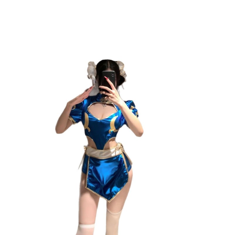 Chun-Li cosplay: set cheongsam s rozparkom, anime Street Fighter štýl, inšpirované japonským nočným klubom
