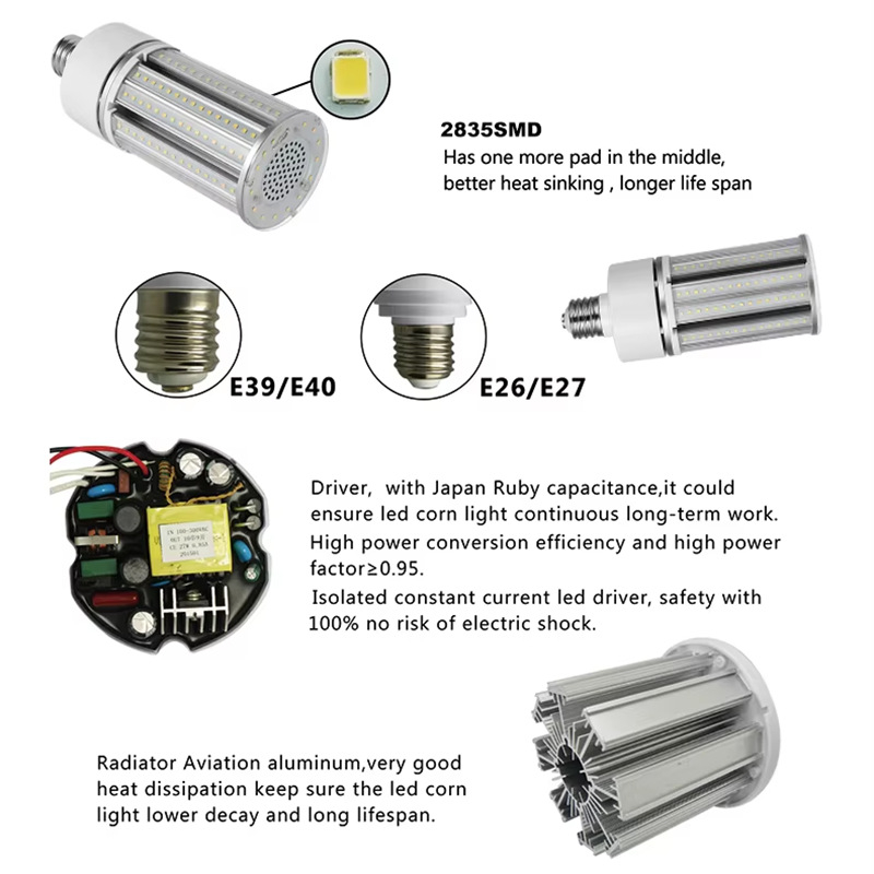 120W LED kukoricás lámpa, E40 csavaralj, kültéri magas oszlopos raktárvilágítás, IP64, széles feszültségtartomány, kertlámpa, UL Listed