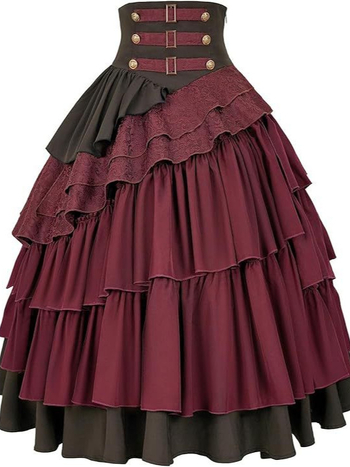 Dámska sukňa v štýle steampunk/gotika, vysoký pás, viacvrstvová plisovaná sukňa, pirátsky štýl, pletená látka