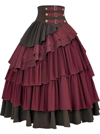 Dámska sukňa v štýle steampunk/gotika, vysoký pás, viacvrstvová plisovaná sukňa, pirátsky štýl, pletená látka