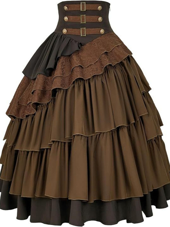 Dámska sukňa v štýle steampunk/gotika, vysoký pás, viacvrstvová plisovaná sukňa, pirátsky štýl, pletená látka