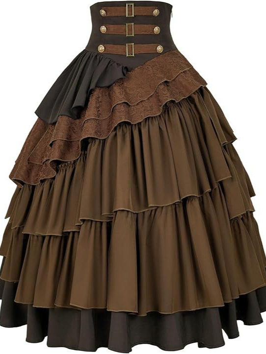 Dámska sukňa v štýle steampunk/gotika, vysoký pás, viacvrstvová plisovaná sukňa, pirátsky štýl, pletená látka