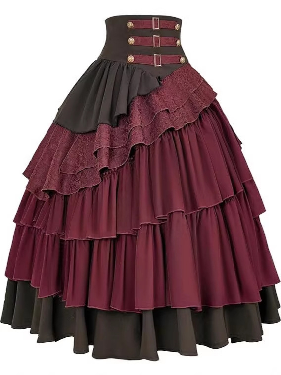 Dámska sukňa v štýle steampunk/gotika, vysoký pás, viacvrstvová plisovaná sukňa, pirátsky štýl, pletená látka