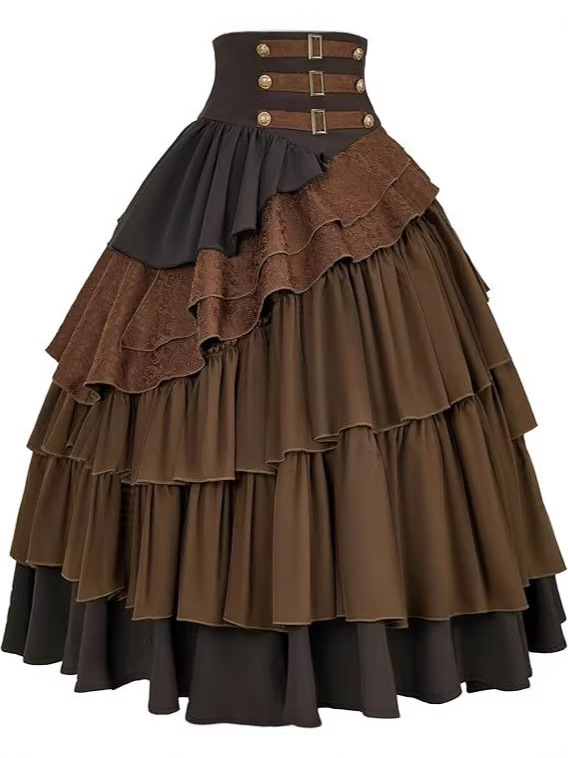 Dámska sukňa v štýle steampunk/gotika, vysoký pás, viacvrstvová plisovaná sukňa, pirátsky štýl, pletená látka