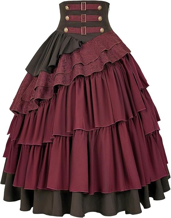 Dámska sukňa v štýle steampunk/gotika, vysoký pás, viacvrstvová plisovaná sukňa, pirátsky štýl, pletená látka
