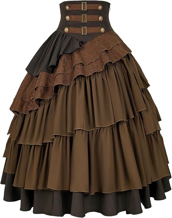 Dámska sukňa v štýle steampunk/gotika, vysoký pás, viacvrstvová plisovaná sukňa, pirátsky štýl, pletená látka