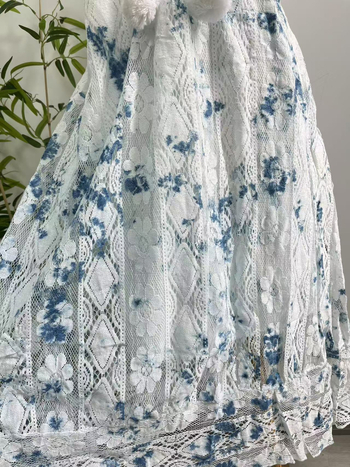 Φόρεμα tie-dye με τιράντες, μπλε μοτίβο, Α-γραμμή, V-λαιμό, χωρίς μανίκια, συνδυασμός βαμβάκι-λινό