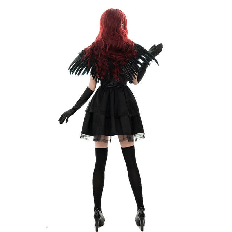 Halloween kostým čierno-bieleho anjela s motívom diabla pre cosplay a masquerádu