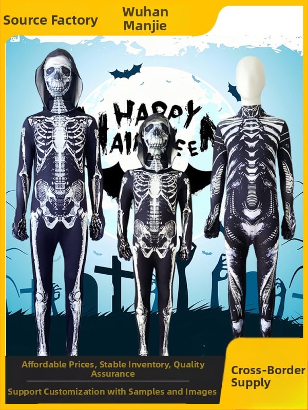 Celotelový kostým s kostrou na Halloween – unisex cosplay oblek