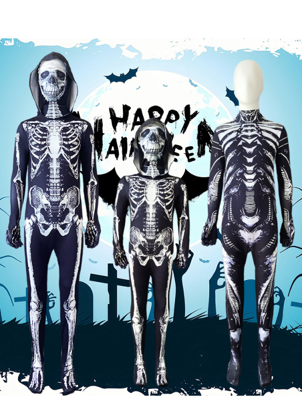 Celotelový kostým s kostrou na Halloween – unisex cosplay oblek