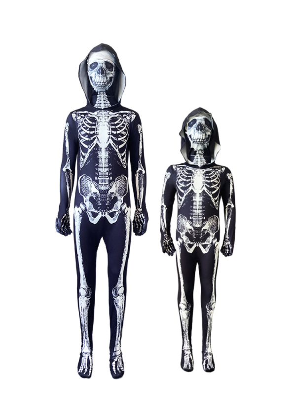 Celotelový kostým s kostrou na Halloween – unisex cosplay oblek