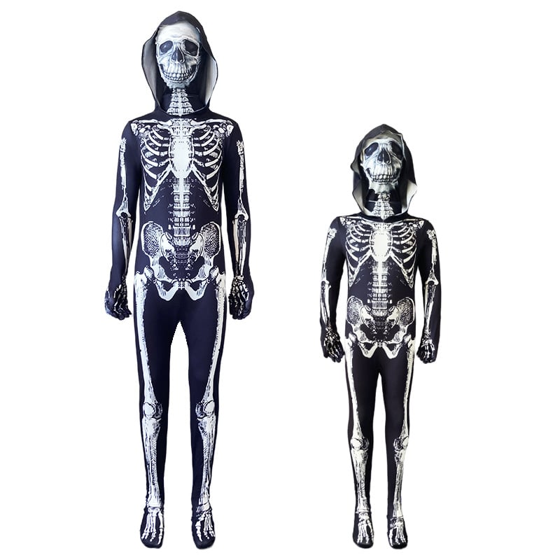 Celotelový kostým s kostrou na Halloween – unisex cosplay oblek