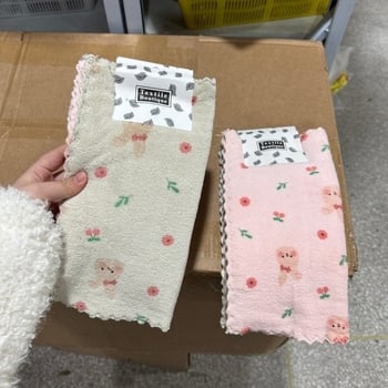 4 τεμάχια πανιά κουζίνας από Coral Fleece, μη κολλάνε στα λίπη, χωρίς αποκολλήσεις ινών, εύκολος καθαρισμός, με εκτυπωμένο σχέδιο