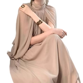 Γυναικείο μακρύ φόρεμα από chiffon με πιεσμένη κάπα – κομψός σχεδιασμός, απαλό φανταστικό αίσθημα, Α-γραμμή