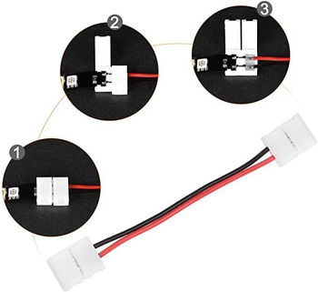 5050 2-pin 10mm μονοχρωματική LED λωρίδα, χωρίς συγκόλληση, καλώδιο σύνδεσης με κούμπωμα — κιτ εξαρτημάτων ταχείας σύνδεσης