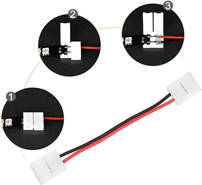 5050 2-pin 10mm μονοχρωματική LED λωρίδα, χωρίς συγκόλληση, καλώδιο σύνδεσης με κούμπωμα — κιτ εξαρτημάτων ταχείας σύνδεσης