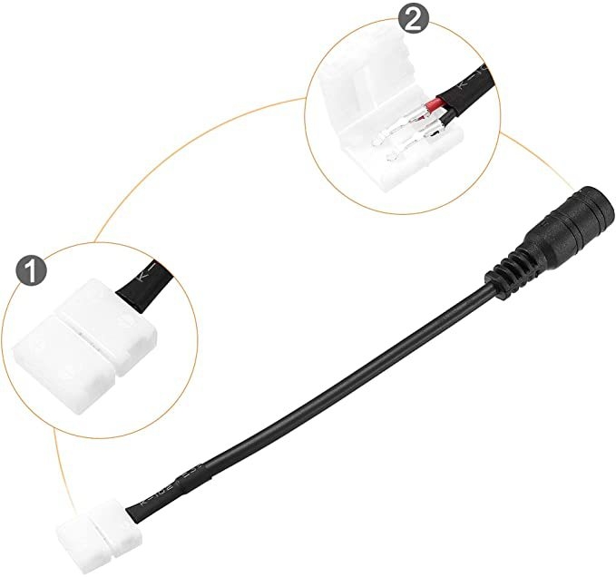 5050 2-pin 10mm μονοχρωματική LED λωρίδα, χωρίς συγκόλληση, καλώδιο σύνδεσης με κούμπωμα — κιτ εξαρτημάτων ταχείας σύνδεσης