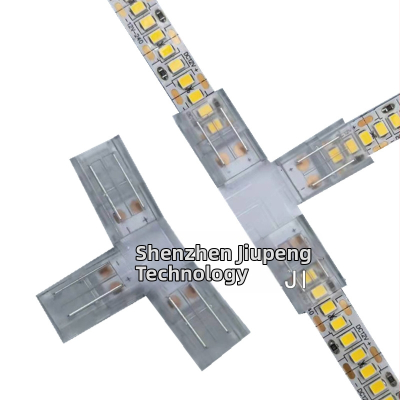 T-typ transparentný bezspájkový rohový konektor pre LED pás, rýchla spojka pre flexibilný pás 8 mm