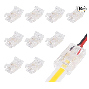 Conector transparent, cu 2 pini, fără sudură, pentru bandă LED monocromă de înaltă densitate 5050/2835 — conectare rapidă