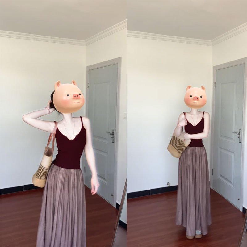 Καλοκαιρινό γαλλικό στυλ OOTD σετ: τοπ με τιράντες και μακριά φούστα με ψηλή μέση – δύο κομμάτια