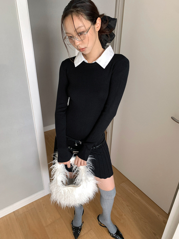 Dorothy Clothing Κορεατικό στυλ εφαρμοστό φόρεμα με γιακά που θυμίζει πουκάμισο, λεπτομέρειες ραφής και πιέτες