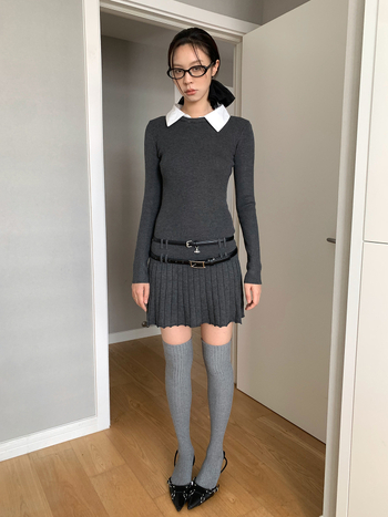 Dorothy Clothing Κορεατικό στυλ εφαρμοστό φόρεμα με γιακά που θυμίζει πουκάμισο, λεπτομέρειες ραφής και πιέτες