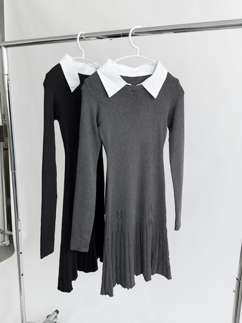 Dorothy Clothing Κορεατικό στυλ εφαρμοστό φόρεμα με γιακά που θυμίζει πουκάμισο, λεπτομέρειες ραφής και πιέτες