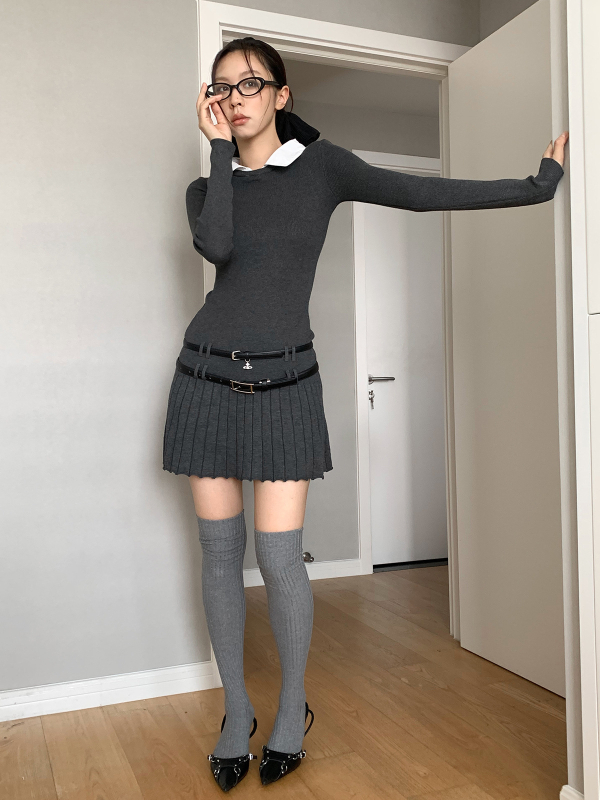 Dorothy Clothing Κορεατικό στυλ εφαρμοστό φόρεμα με γιακά που θυμίζει πουκάμισο, λεπτομέρειες ραφής και πιέτες