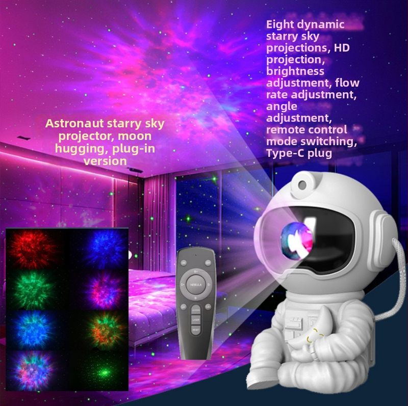 Astronaut projekčná lampička s Mesiacom – USB napájanie, tvar planéty, kreslený štýl