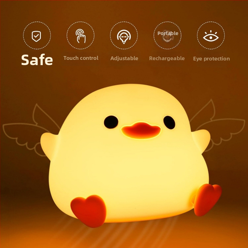 Nocná lampa Doudou Duck pre deti, dobíjateľná silikónová lampička s dotykovým ovládaním, ambientné osvetlenie na nočný stolík