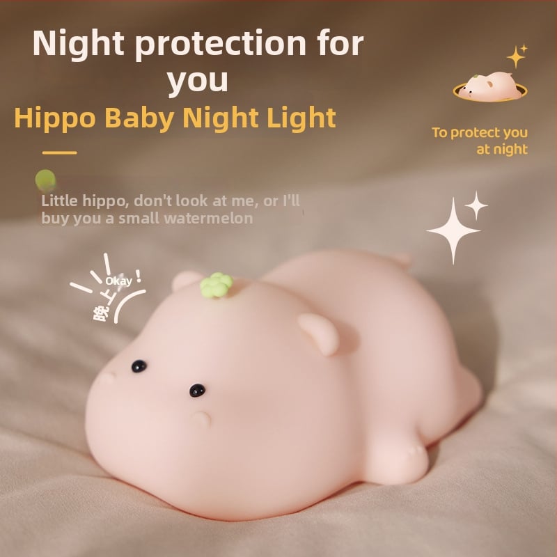 Silikónová nočná lampa s hipopotamom, dotykové ovládanie, nabíjanie pri posteli, darček
