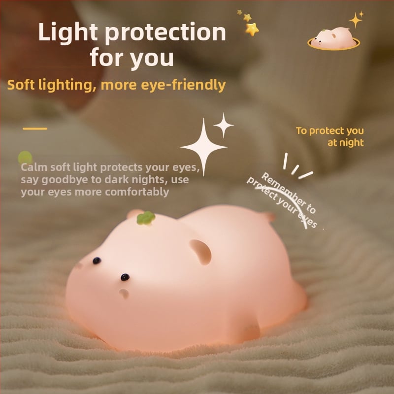 Silikónová nočná lampa s hipopotamom, dotykové ovládanie, nabíjanie pri posteli, darček