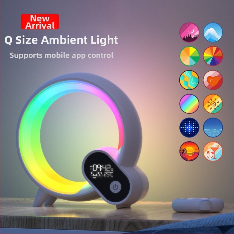 Nové Q svetlo na budenie s ambientným osvetlením, simulácia východu slnka, Bluetooth reproduktor, farebné svetlo