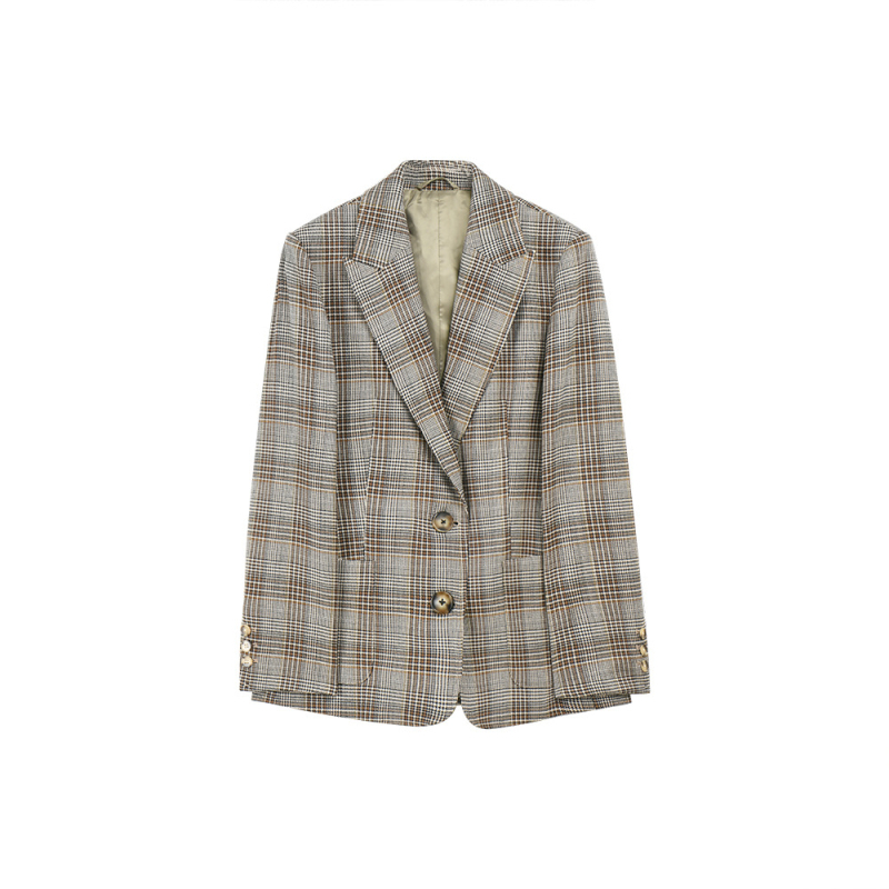 Νέο σετ κοστουμιού από μαλλί worsted με καρό, casual στυλ, wide-leg παντελόνια, γυναικείο τοπ 12921, παντελόνι 12922