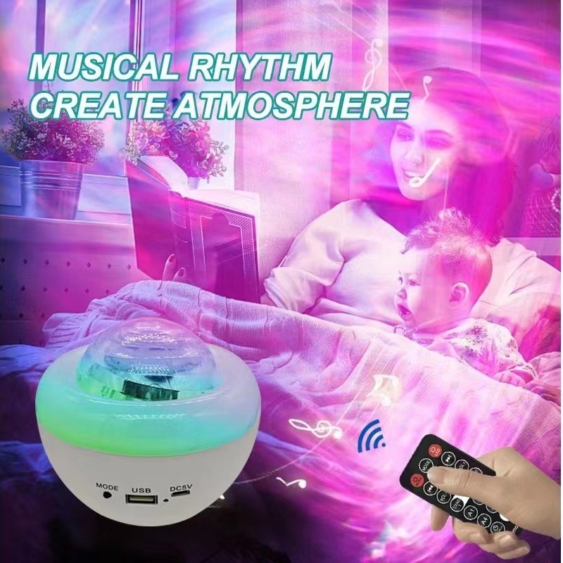 Νέος προβολέας Aurora με αστέρες σε ουρανό, Bluetooth ηχείο, προβολή ωκεάνιου φωτισμού, θύρα καρτών, νυχτερινό φως για σκηνή