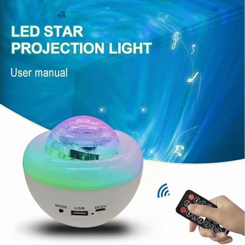 Νέος προβολέας Aurora με αστέρες σε ουρανό, Bluetooth ηχείο, προβολή ωκεάνιου φωτισμού, θύρα καρτών, νυχτερινό φως για σκηνή