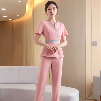 Σετ στολής για γυναικείο μασάζ ποδιών — κοντομάνικος τοπ και παντελόνια για σπα ποδιών