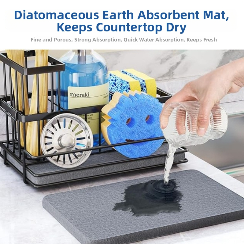Οργανωτής κουζίνας Diatom Mud με ράφι αποστράγγισης για πετσέτες και σφουγγάρια – χωρίς διάτρηση, επιτραπέζιος