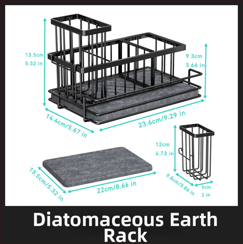 Οργανωτής κουζίνας Diatom Mud με ράφι αποστράγγισης για πετσέτες και σφουγγάρια – χωρίς διάτρηση, επιτραπέζιος