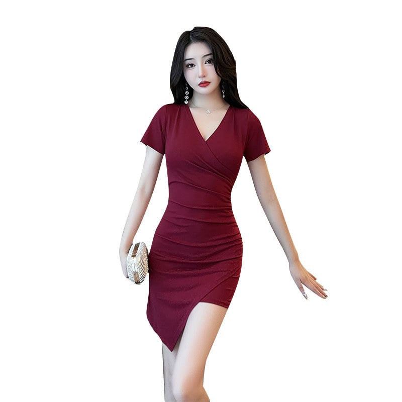 3601 Rochie de vară, siluetă subțire, elegantă și sexy, mâneci scurte, decolteu în V, poliester