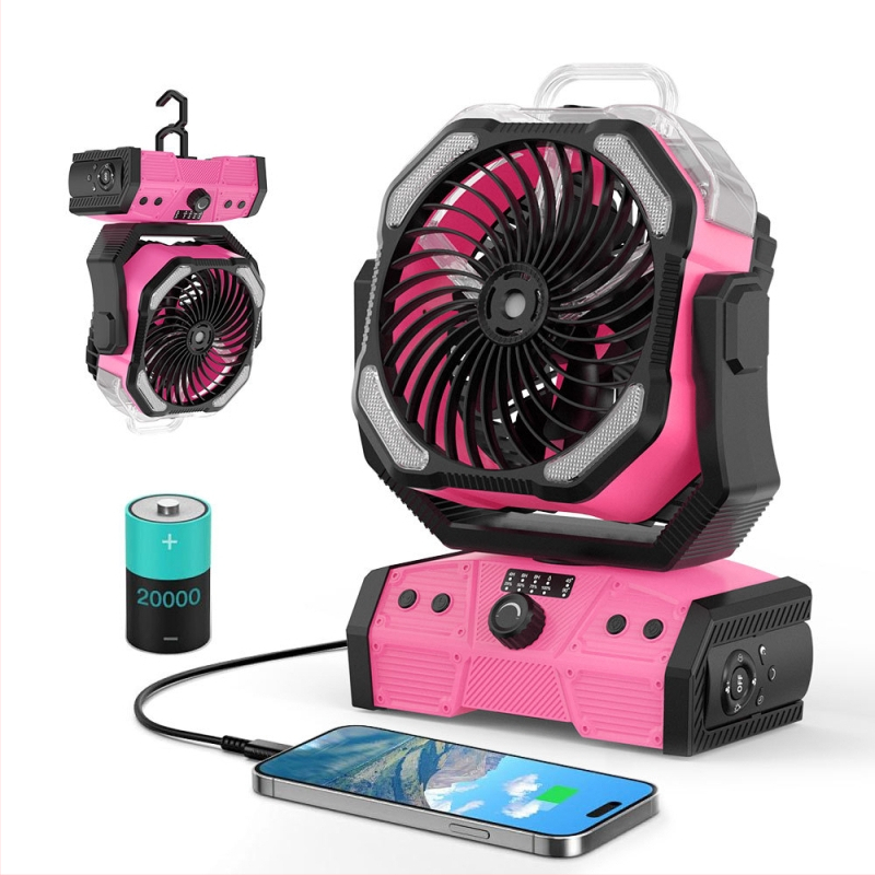 Ventilator de camping în aer liber cu iluminare și ceață, baterie cu mare capacitate, autonomie lungă, telecomandă