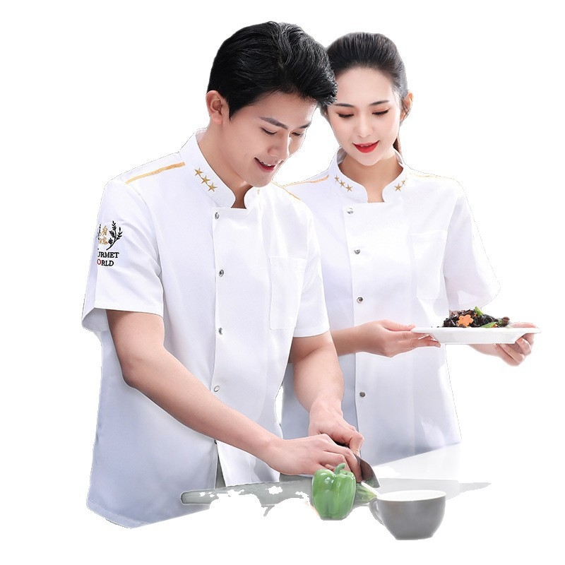 Uniformă de bucătar vară, cu mânecă scurtă, pentru bucătărie și catering – echipament de lucru respirabil pentru patiserie
