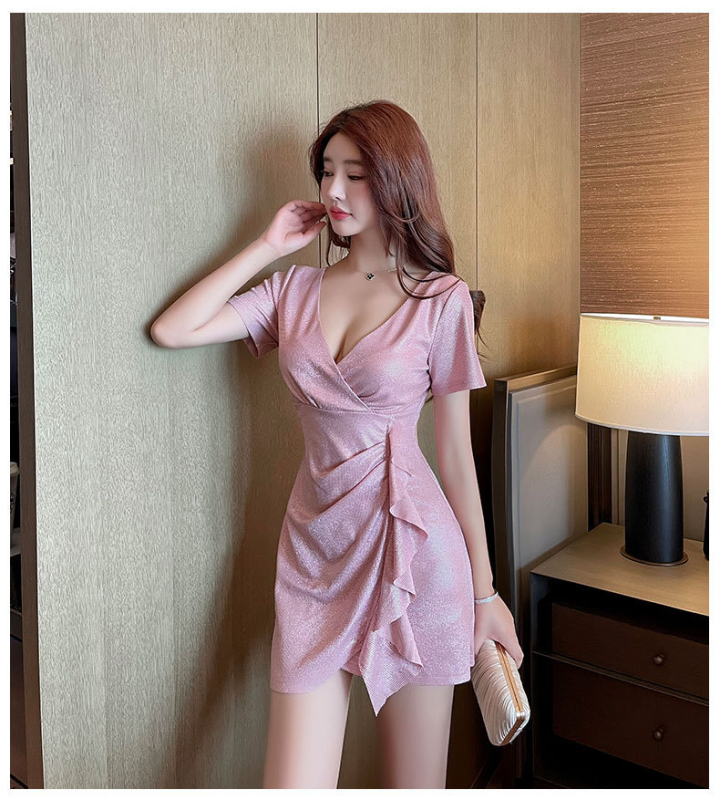 Rochie uniformă pentru personalul din cluburi de noapte și spa, decolteu în V, mâneci scurte, poliester respirabil – Model 8207