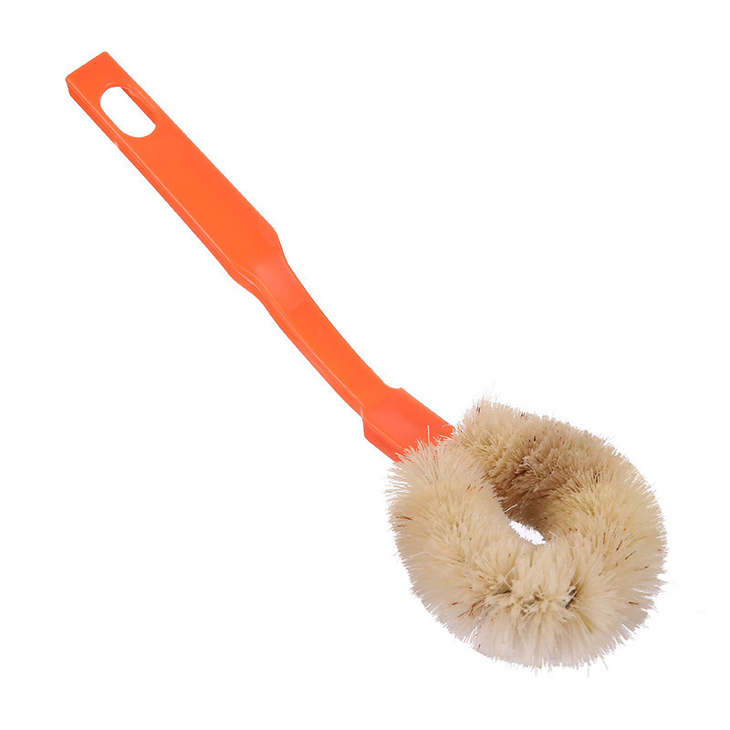 Βούρτσα κατσαρόλας με μακριά λαβή από ίνες καρύδας για πλύσιμο τηγανιών και πιάτων, με απαλές τρίχες