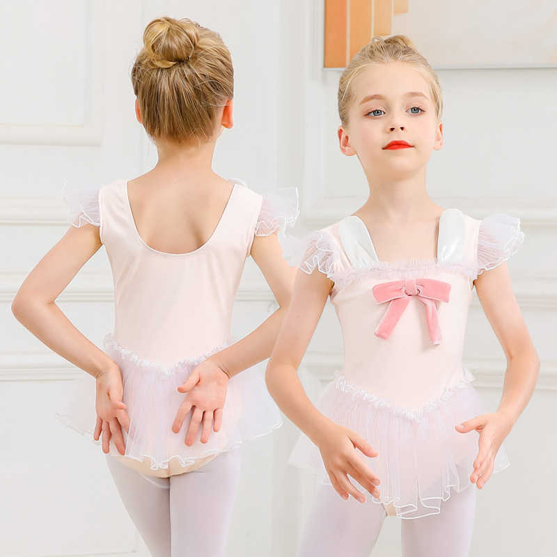 Beigeya costum de balet pentru fete, toamnă-iarna, fustă tutu cu iepuraș, mâneci lungi și scurte, funda, îmbrăcăminte de antrenament